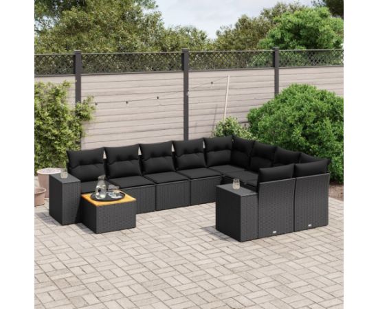 vidaXL 10-częsciowy zestaw wypoczynkowy do ogrodu, poduszki czarny rattan PE Dārza mēbeļu komplekti