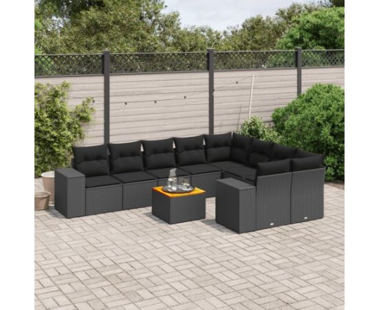 vidaXL 10-częsciowy zestaw wypoczynkowy do ogrodu, poduszki czarny rattan PE Dārza mēbeļu komplekti