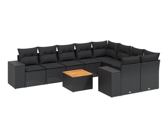 vidaXL 10-częsciowy zestaw wypoczynkowy do ogrodu, poduszki czarny rattan PE Dārza mēbeļu komplekti