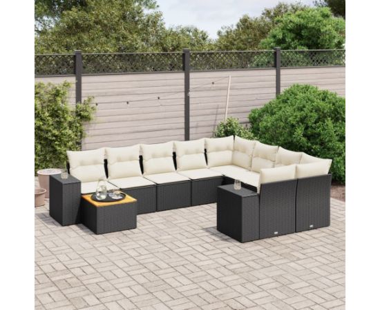 vidaXL 10-częsciowy zestaw wypoczynkowy do ogrodu, poduszki czarny rattan PE Dārza mēbeļu komplekti