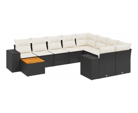 vidaXL 10-częsciowy zestaw wypoczynkowy do ogrodu, poduszki czarny rattan PE Dārza mēbeļu komplekti