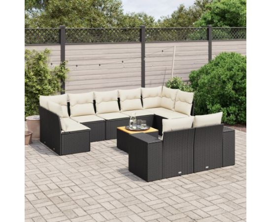 vidaXL 10-częsciowy zestaw wypoczynkowy do ogrodu, poduszki czarny rattan PE Dārza mēbeļu komplekti