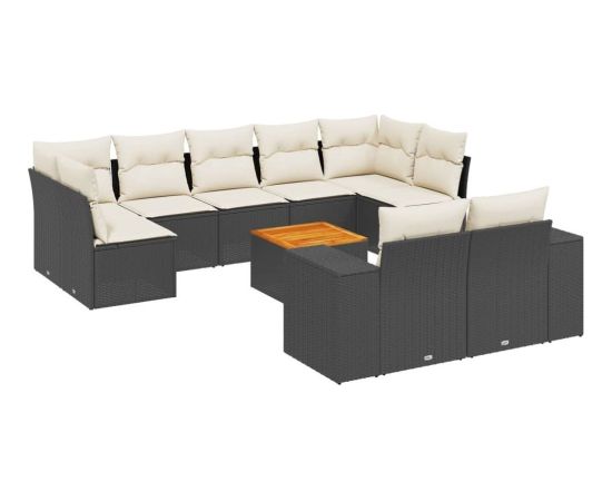 vidaXL 10-częsciowy zestaw wypoczynkowy do ogrodu, poduszki czarny rattan PE Dārza mēbeļu komplekti