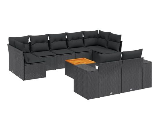 vidaXL 10-częsciowy zestaw wypoczynkowy do ogrodu, poduszki czarny rattan PE Dārza mēbeļu komplekti