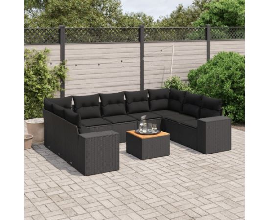 vidaXL 10-częsciowy zestaw wypoczynkowy do ogrodu, poduszki czarny rattan PE Dārza mēbeļu komplekti