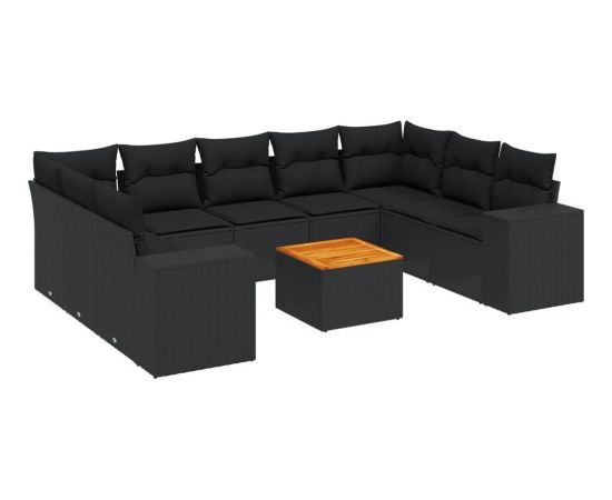 vidaXL 10-częsciowy zestaw wypoczynkowy do ogrodu, poduszki czarny rattan PE Dārza mēbeļu komplekti