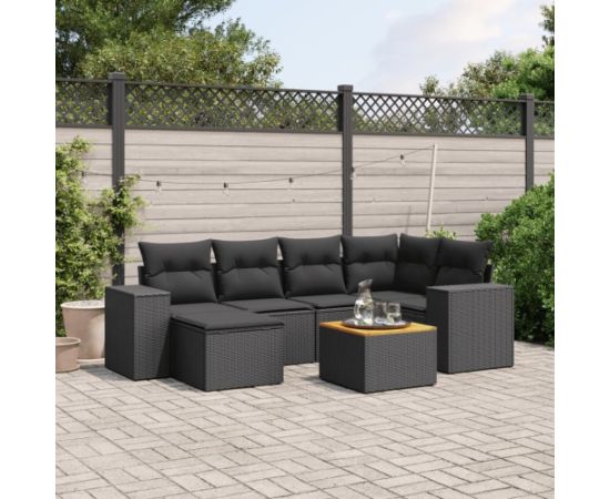 vidaXL 7-częsciowy zestaw wypoczynkowy do ogrodu, z poduszkami, czarny Dārza mēbeļu komplekti