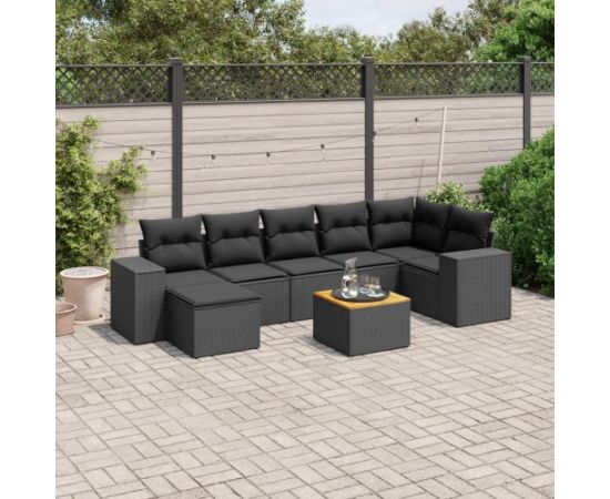 vidaXL 8-częsciowy zestaw wypoczynkowy do ogrodu, z poduszkami, czarny Dārza mēbeļu komplekti