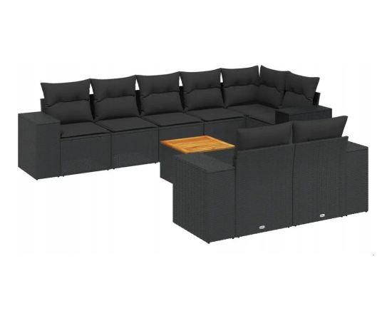 vidaXL 9-częsciowy zestaw wypoczynkowy do ogrodu, z poduszkami, czarny Dārza mēbeļu komplekti