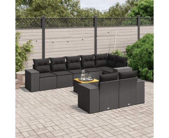 vidaXL 9-częsciowy zestaw wypoczynkowy do ogrodu, z poduszkami, czarny Dārza mēbeļu komplekti