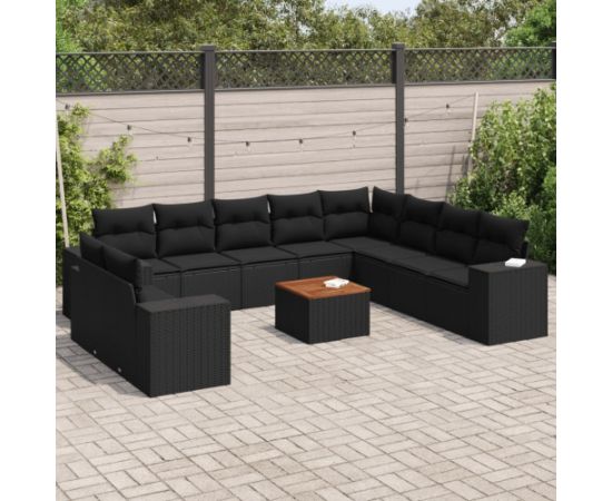 vidaXL 11-częściowy zestaw wypoczynkowy do ogrodu, poduszki czarny rattan PE Dārza mēbeļu komplekti