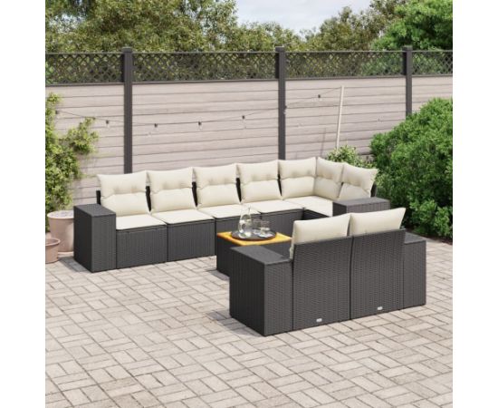 vidaXL 9-częsciowy zestaw wypoczynkowy do ogrodu, z poduszkami, czarny Dārza mēbeļu komplekti