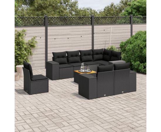 vidaXL 9-częsciowy zestaw wypoczynkowy do ogrodu, z poduszkami, czarny Dārza mēbeļu komplekti