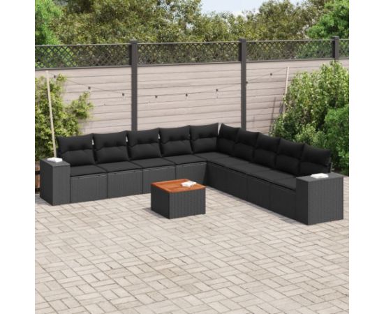 vidaXL 10-częsciowy zestaw wypoczynkowy do ogrodu, poduszki czarny rattan PE Dārza mēbeļu komplekti