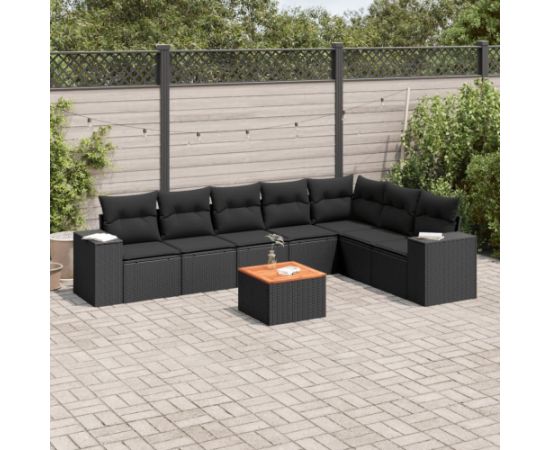 vidaXL 8-częściowy zestaw wypoczynkowy do ogrodu, z poduszkami, czarny Dārza mēbeļu komplekti