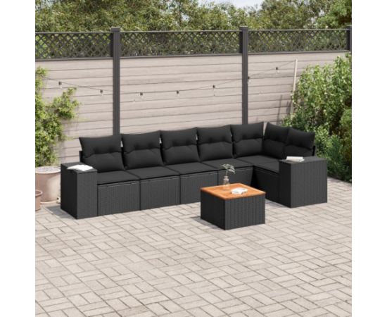 vidaXL 7-częściowy zestaw wypoczynkowy do ogrodu, z poduszkami, czarny Dārza mēbeļu komplekti