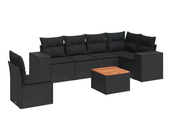 vidaXL 7-częściowy zestaw wypoczynkowy do ogrodu, z poduszkami, czarny Dārza mēbeļu komplekti