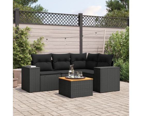 vidaXL 5-częściowy zestaw wypoczynkowy do ogrodu, poduszki, czarny rattan PE Dārza mēbeļu komplekti