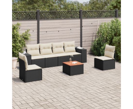 vidaXL 7-częściowy zestaw wypoczynkowy do ogrodu, z poduszkami, czarny Dārza mēbeļu komplekti