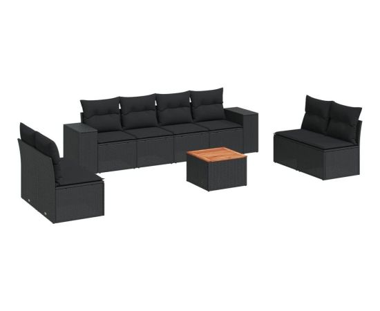 vidaXL 9-częściowy zestaw wypoczynkowy do ogrodu, z poduszkami, czarny Dārza mēbeļu komplekti