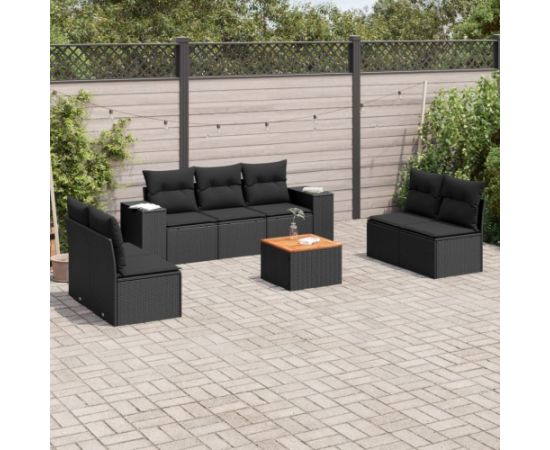 vidaXL 8-częściowy zestaw wypoczynkowy do ogrodu, z poduszkami, czarny Dārza mēbeļu komplekti