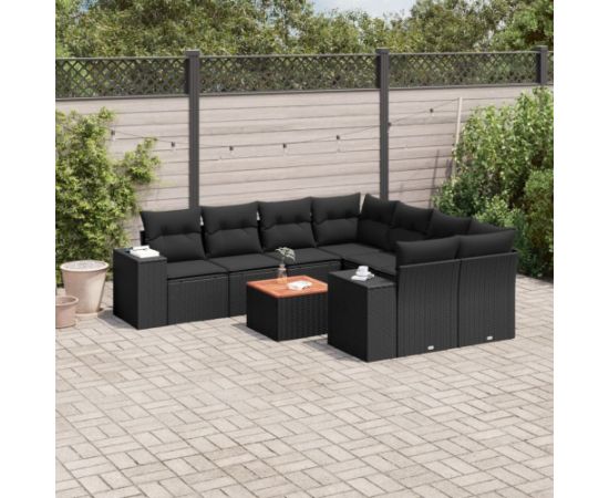 vidaXL 9-częsciowy zestaw wypoczynkowy do ogrodu, z poduszkami, czarny Dārza mēbeļu komplekti