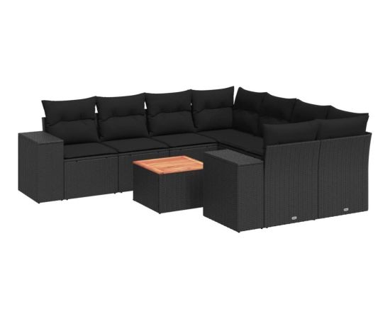 vidaXL 9-częsciowy zestaw wypoczynkowy do ogrodu, z poduszkami, czarny Dārza mēbeļu komplekti