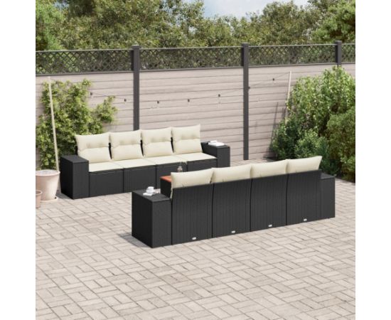 vidaXL 9-częściowy zestaw wypoczynkowy do ogrodu, z poduszkami, czarny Dārza mēbeļu komplekti