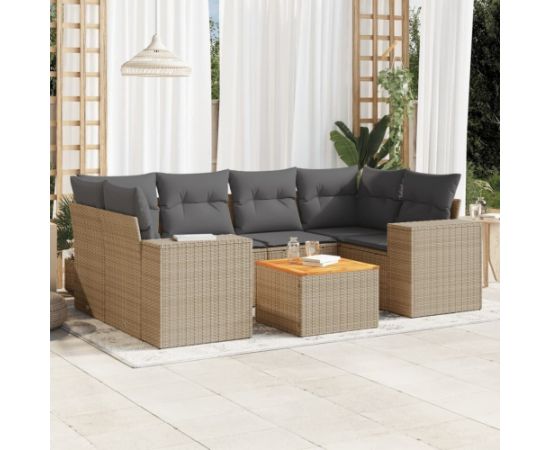 vidaXL 7-częsciowy zestaw wypoczynkowy do ogrodu, z poduszkami, beżowy Dārza mēbeļu komplekti