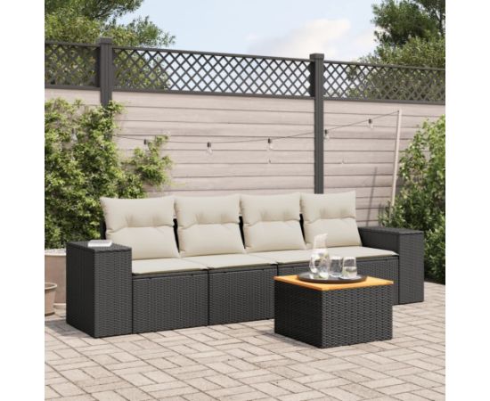 vidaXL 5-częściowy zestaw wypoczynkowy do ogrodu, poduszki, czarny rattan PE Dārza mēbeļu komplekti