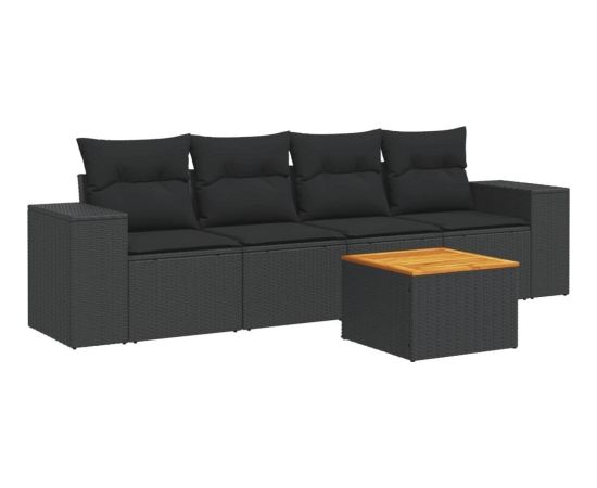 vidaXL 5-częściowy zestaw wypoczynkowy do ogrodu, poduszki, czarny rattan PE Dārza mēbeļu komplekti