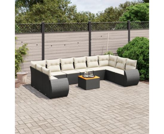 vidaXL 11-częściowy zestaw wypoczynkowy do ogrodu, poduszki czarny rattan PE Dārza mēbeļu komplekti