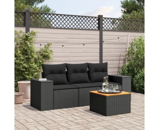 vidaXL 4-częściowy zestaw wypoczynkowy do ogrodu, poduszki, czarny rattan PE Dārza mēbeļu komplekti
