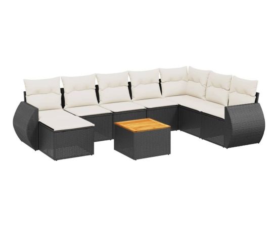 vidaXL 9-częściowy zestaw wypoczynkowy do ogrodu, z poduszkami, czarny Dārza mēbeļu komplekti