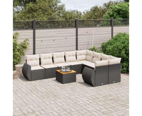 vidaXL 10-częsciowy zestaw wypoczynkowy do ogrodu, poduszki czarny rattan PE Dārza mēbeļu komplekti