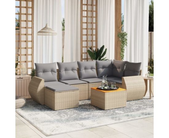 vidaXL 7-częściowy zestaw wypoczynkowy do ogrodu, z poduszkami, beżowy Dārza mēbeļu komplekti