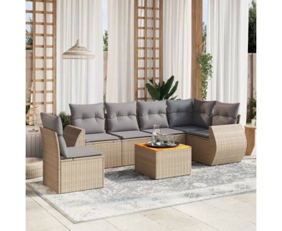 vidaXL 7-częściowy zestaw wypoczynkowy do ogrodu, z poduszkami, beżowy Dārza mēbeļu komplekti