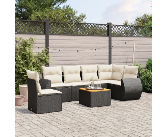 vidaXL 7-częściowy zestaw wypoczynkowy do ogrodu, z poduszkami, czarny Dārza mēbeļu komplekti