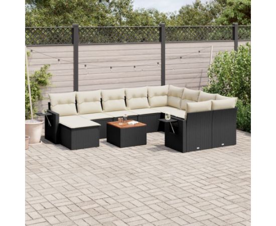 vidaXL 11-częściowy zestaw wypoczynkowy do ogrodu, poduszki czarny rattan PE Dārza mēbeļu komplekti