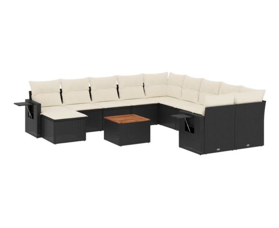 vidaXL 12-częściowy zestaw mebli do ogrodu, z poduszkami, czarny, polirattan Dārza mēbeļu komplekti