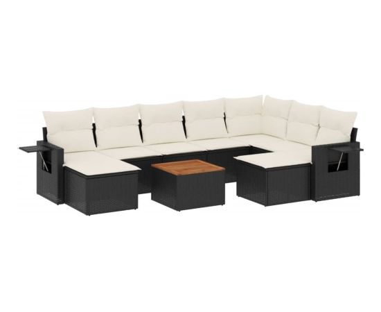 vidaXL 10-częściowy zestaw wypoczynkowy do ogrodu, poduszki czarny rattan PE Dārza mēbeļu komplekti