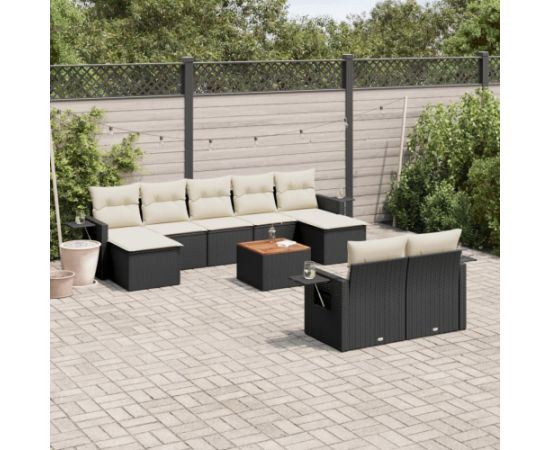 vidaXL 10-częściowy zestaw wypoczynkowy do ogrodu, poduszki czarny rattan PE Dārza mēbeļu komplekti