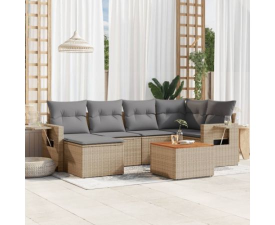 vidaXL 7-częściowy zestaw wypoczynkowy do ogrodu, z poduszkami, beżowy Dārza mēbeļu komplekti