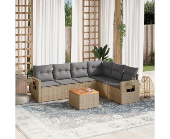 vidaXL 7-częściowy zestaw wypoczynkowy do ogrodu, z poduszkami, beżowy Dārza mēbeļu komplekti