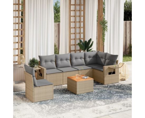 vidaXL 7-częściowy zestaw wypoczynkowy do ogrodu, z poduszkami, beżowy Dārza mēbeļu komplekti