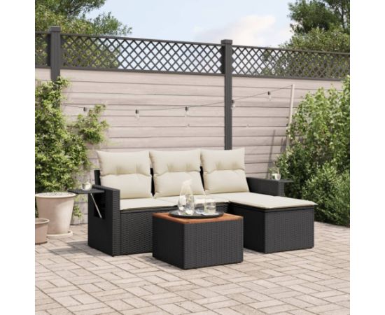 vidaXL 5-częściowy zestaw wypoczynkowy do ogrodu, poduszki, czarny rattan PE Dārza mēbeļu komplekti