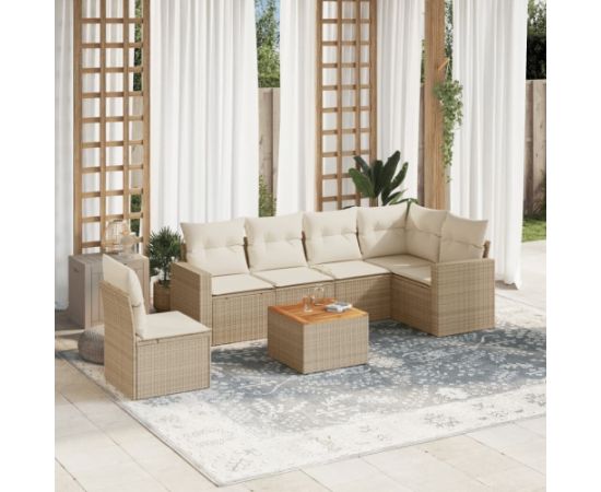 vidaXL 7-częściowy zestaw wypoczynkowy do ogrodu, z poduszkami, beżowy Dārza mēbeļu komplekti