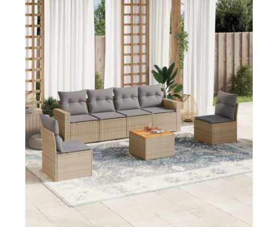 vidaXL 7-częściowy zestaw wypoczynkowy do ogrodu, z poduszkami, beżowy Dārza mēbeļu komplekti