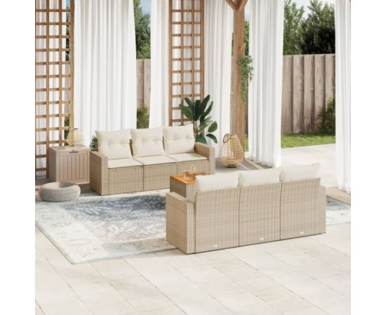 vidaXL 7-częsciowy zestaw wypoczynkowy do ogrodu, z poduszkami, beżowy Dārza mēbeļu komplekti