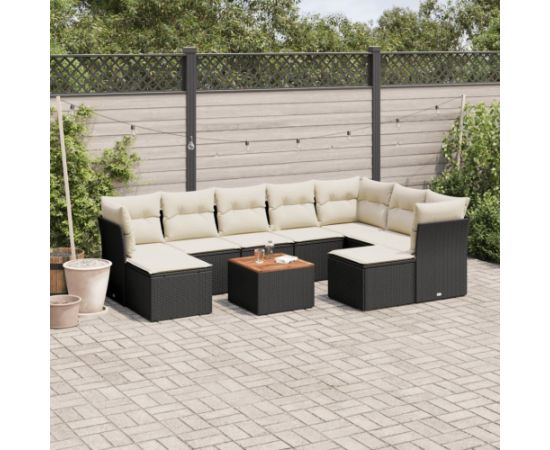 vidaXL 10-częsciowy zestaw wypoczynkowy do ogrodu, poduszki czarny rattan PE Dārza mēbeļu komplekti